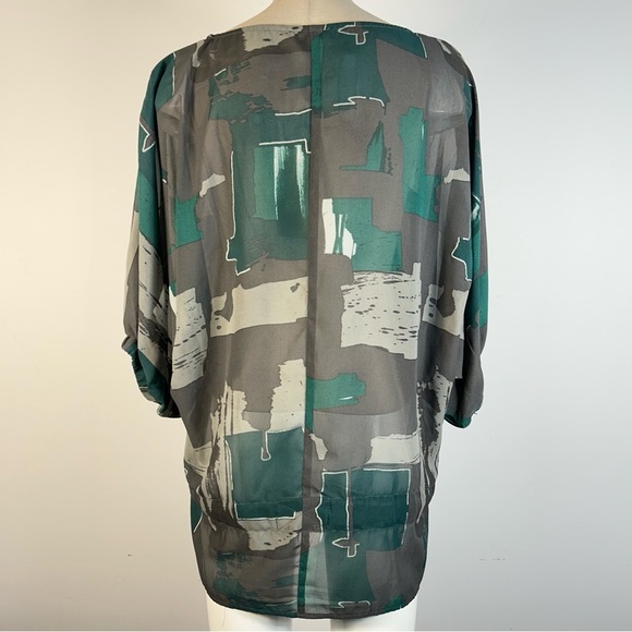 RACHEL Rachel Roy Teal and Gray Patterned Blouse M - Picture 3 of 7